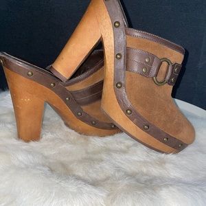 Ralph Lauren leather and suede slip on boho clogs  6 1/2